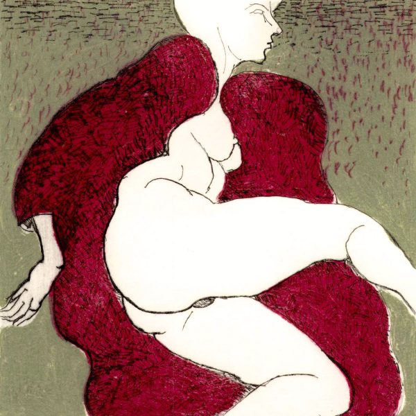 Domestic Intimacy, Red Robe, Khaki Background