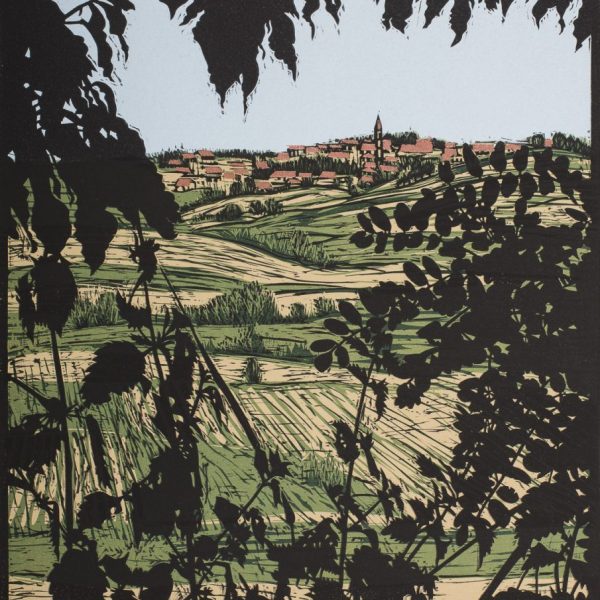 Louise Leonard, From Frinco to Tonco, Piedmont, 2014, Linocut, Image Size 34H x 25.5W cm, Paper Size 47H x 36W cm. Top Margin 4.7cm €280