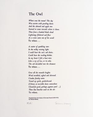 Graphic Studio Dublin: Seamus Heaney, The Owl, Translated from the Italian of Giovanni Pascoli