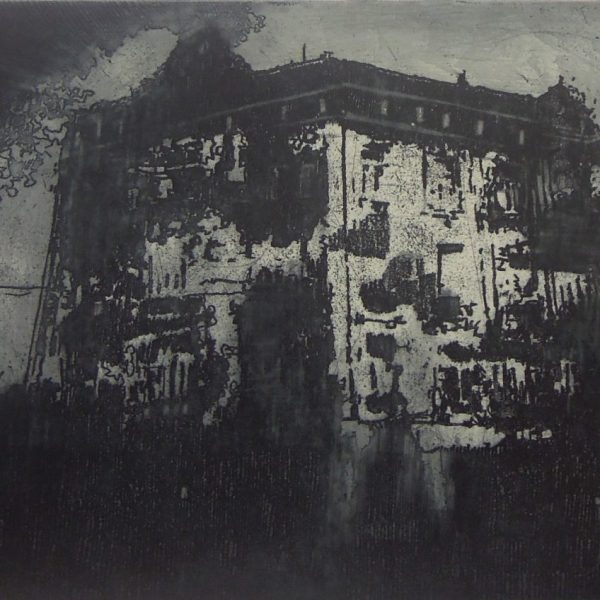 House on the Hill, Intaglio etching, plate size 16 x 23 cm, paper size 28 x 31 cm, gallery price 110 Euro, frame 35 Euro