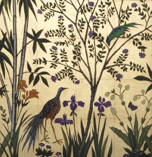 Jean Bardon, Long Tailed bird Irises and Purple Emperor