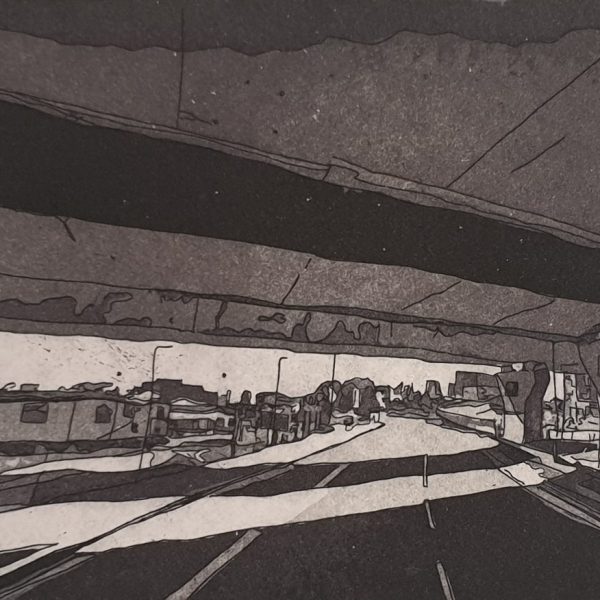 Ria Czerniak LeBov, Underpass, Winter Exhibition 2021, etching, Graphic Studio Gallery