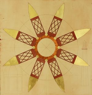 Graphic Studio Dublin • Robert Russell: Lantern Room I, Etching and leaf, 100 x 100cm